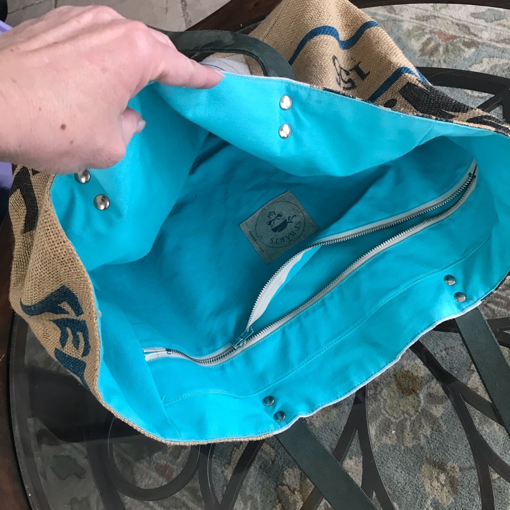 NWOT St Barts Burlap & Leather Beach Bag - Picture 4 of 7